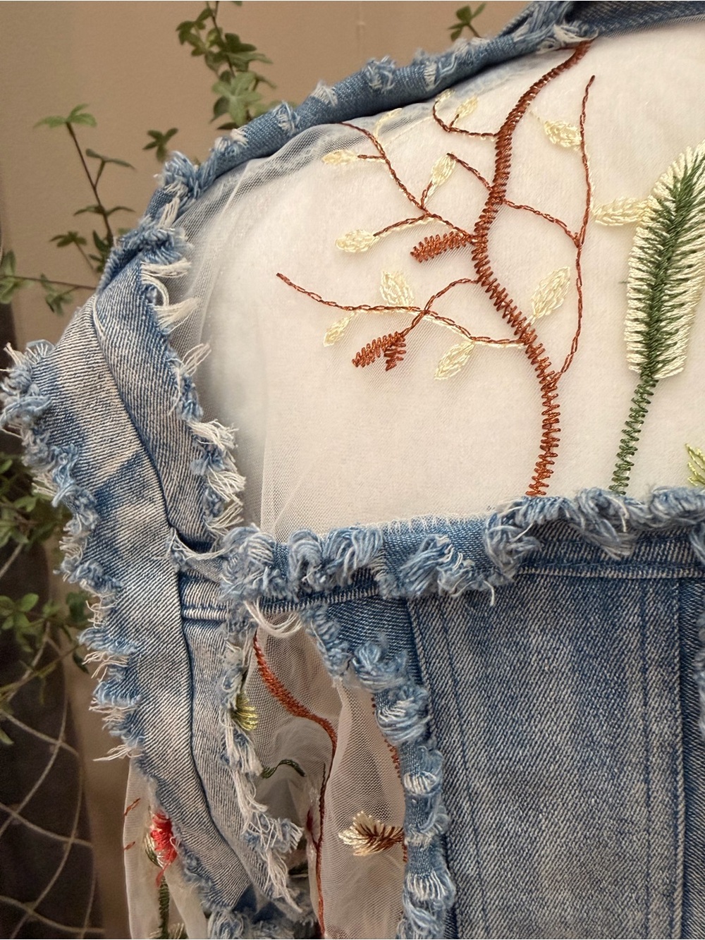 A.Z.I. Vintage Inspired Embroidered Sheer Mesh Denim Statement Jacket- Medium - Picture 8 of 10